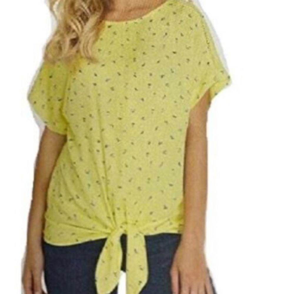 Buffalo Ladies Tie Front Shirt Top Large Lacing Shoulders Color Yellow